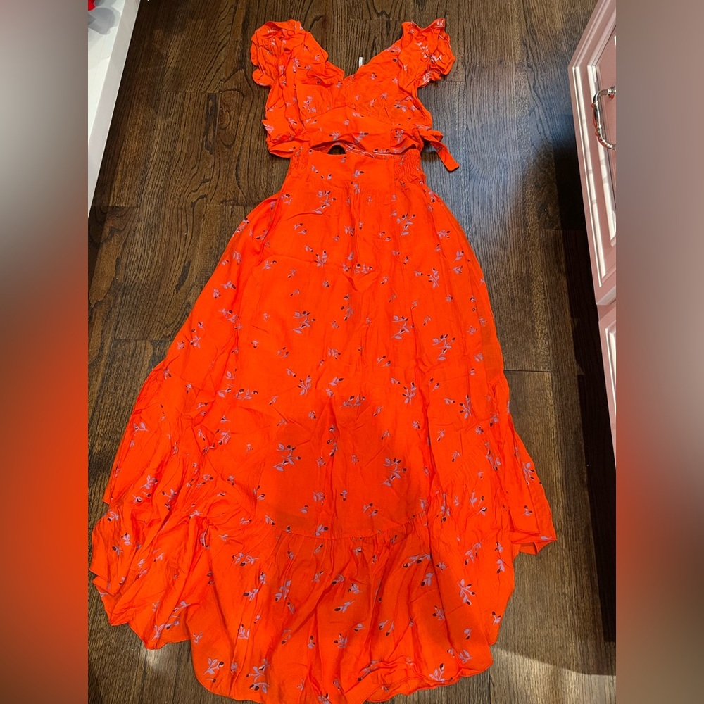 Free People Bright Orange Floral Maxi Dress - Picture 1 of 8